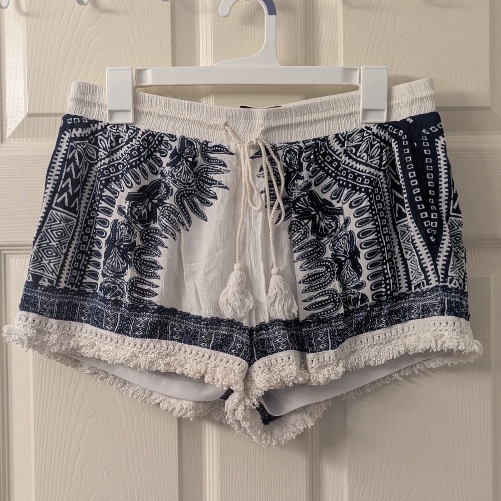 White Printed Patterned Shorts